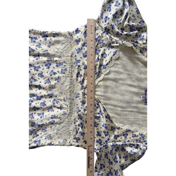 Urban Outfitters UO Lauren Lace-Trim Floral Midi Dress size L Cream Blue Ditsy B - Picture 8 of 14